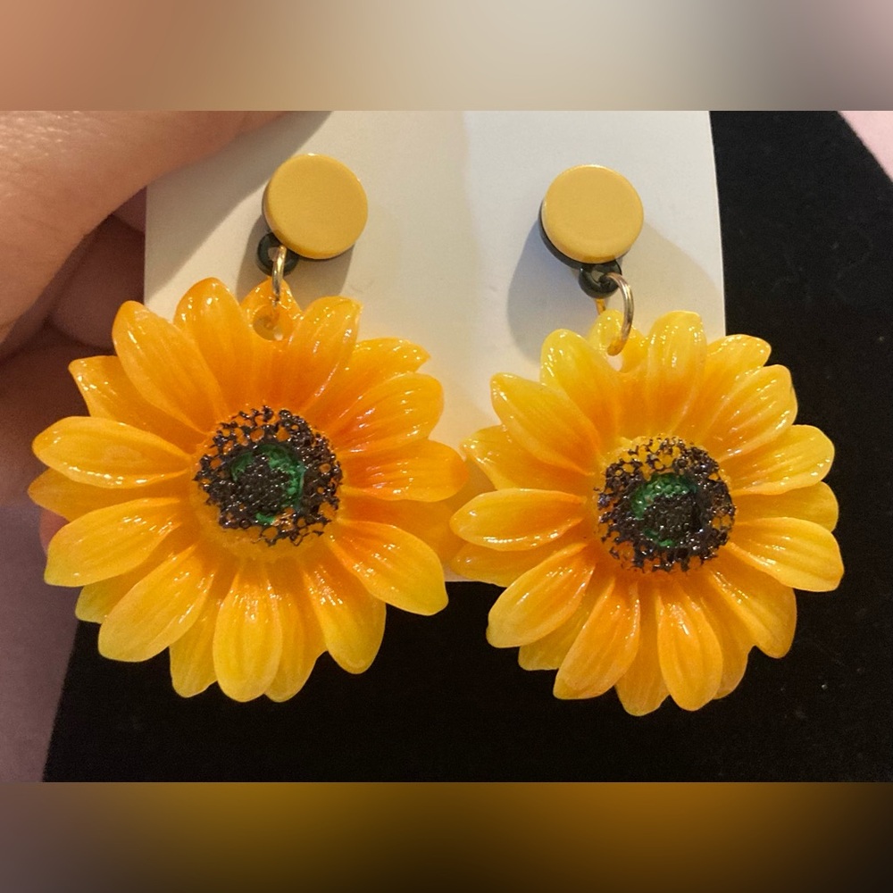 Sunflower Statement Drop Earrings - Bright Yellow